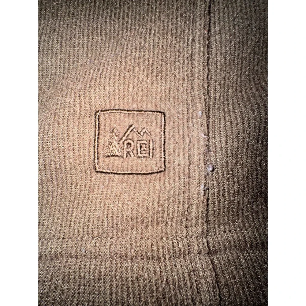 REI Mens Size Medium 1/4 Zip Pullover Elbow Patches Zip Up Pocket Brown Sweater